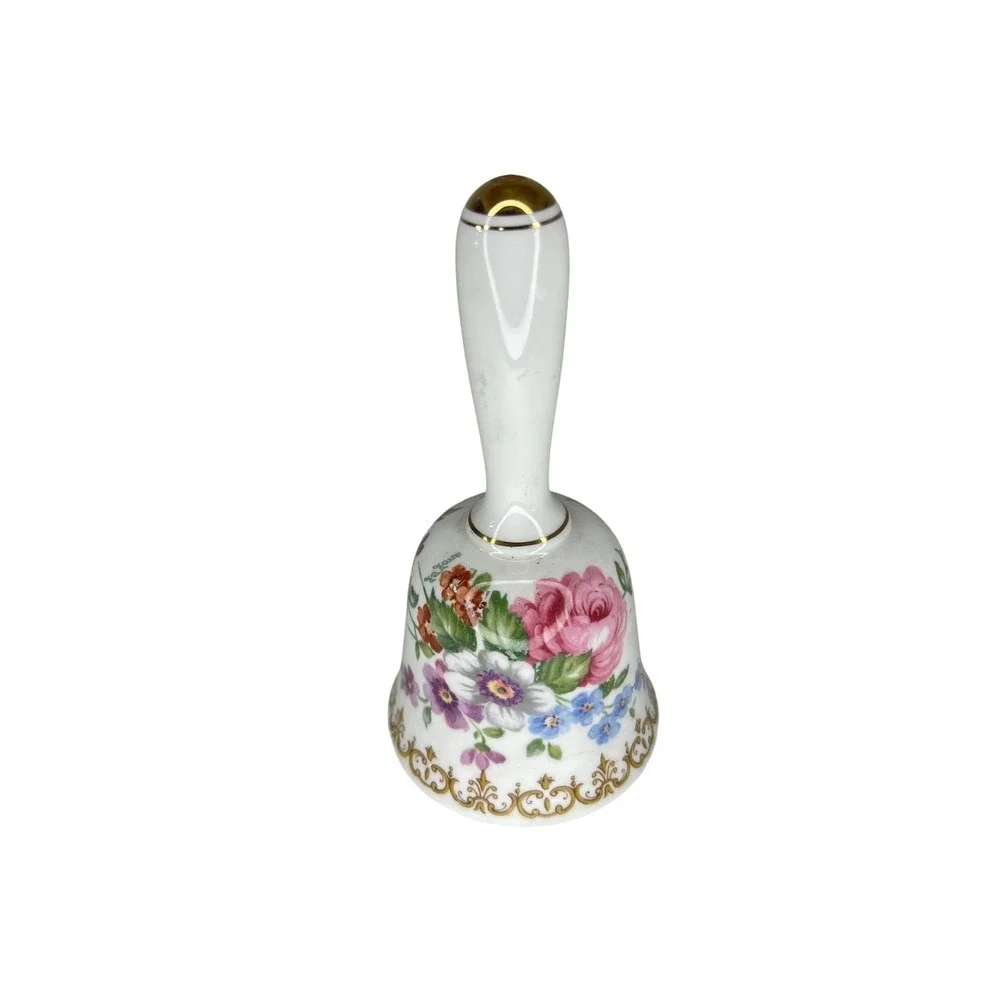 Crown Staffordshire Fine Bone China Floral Dinner Bell Gold Trim Made in England